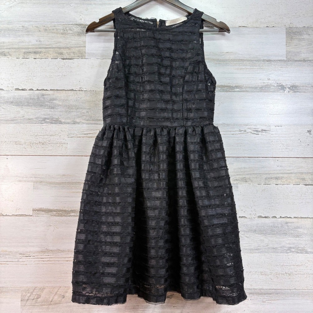 Everleigh Black Striped Ribbon Lace Sleeveless Fit & Flare Dress Size M Party‎